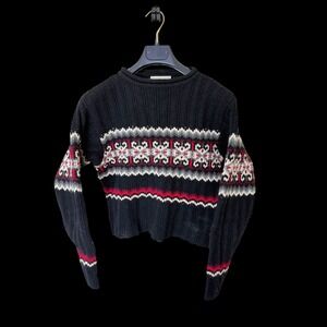 Vintage Express Tricot Lambswool Fair Isle Knit Sweater Black Womens Medium